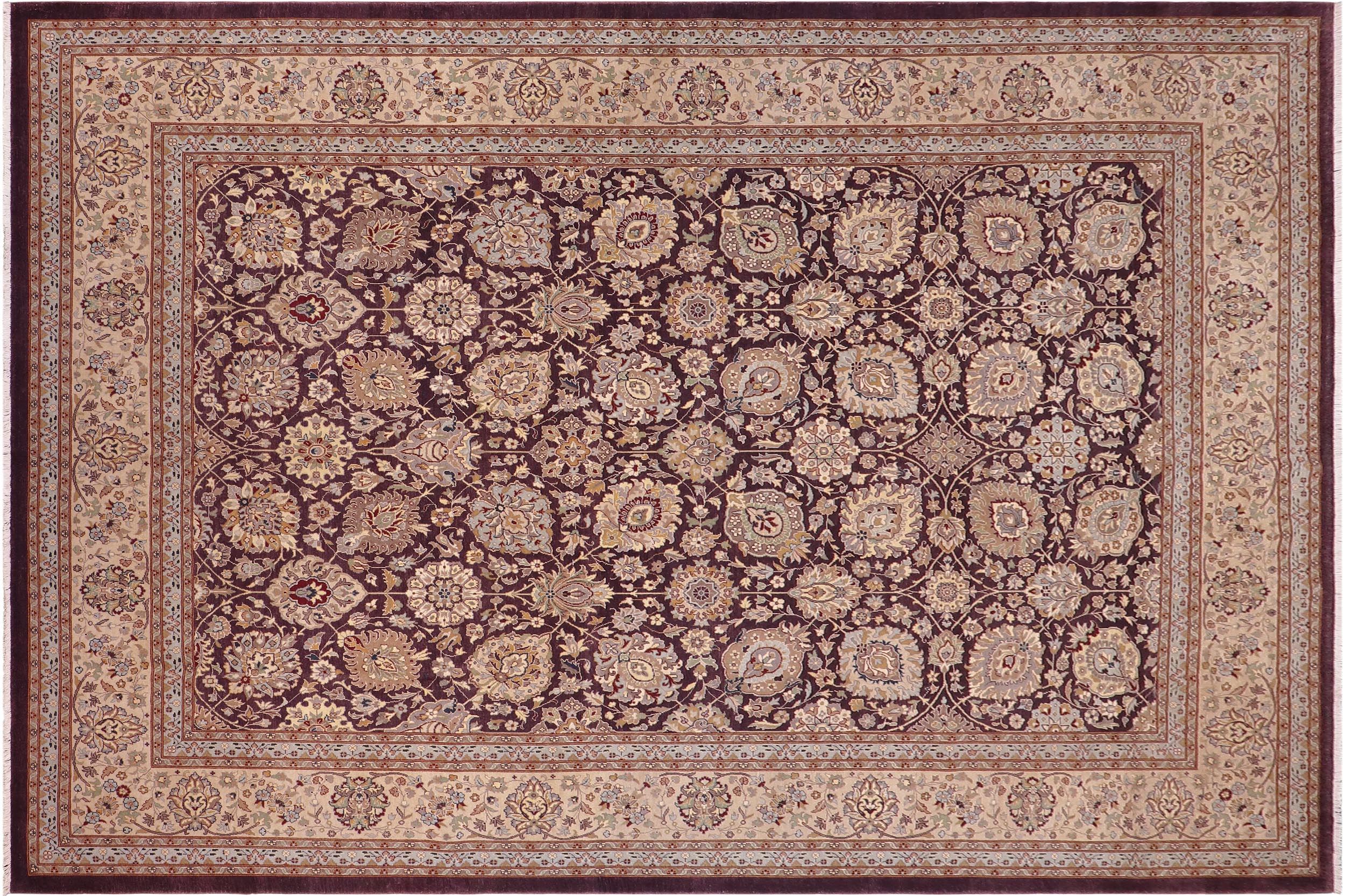 handmade Traditional Design Aubergine Beige Hand Knotted RECTANGLE 100% WOOL area rug 9' x 12'