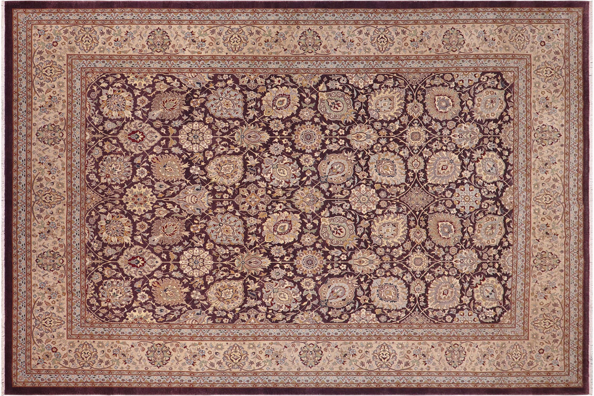 handmade Traditional Design Aubergine Beige Hand Knotted RECTANGLE 100% WOOL area rug 9' x 12'