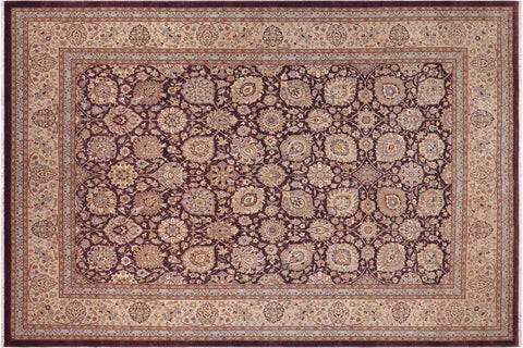 handmade Traditional Design Aubergine Beige Hand Knotted RECTANGLE 100% WOOL area rug 9' x 12'