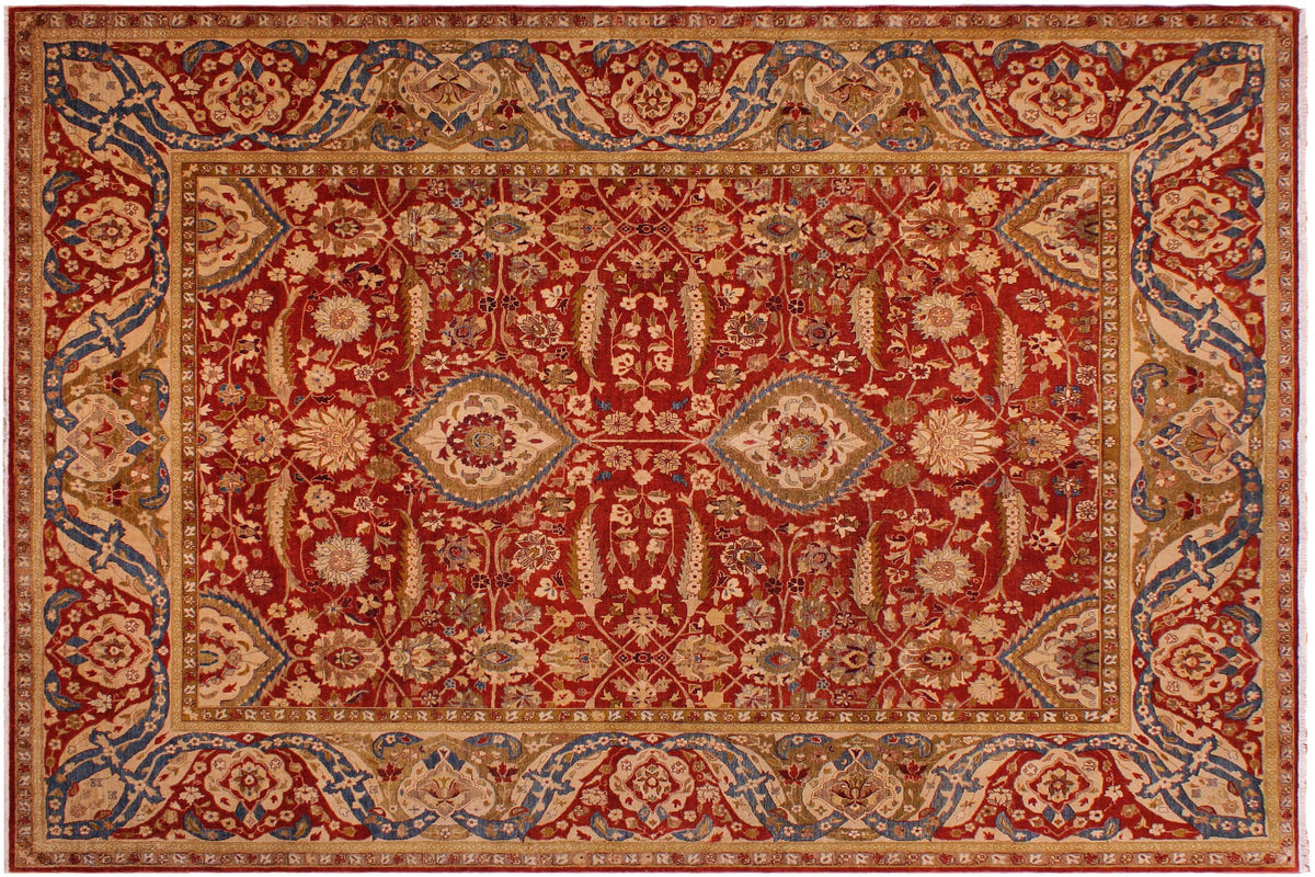 handmade Traditional Lahore Rust Gold Hand Knotted RECTANGLE 100% WOOL area rug 9' x 12'