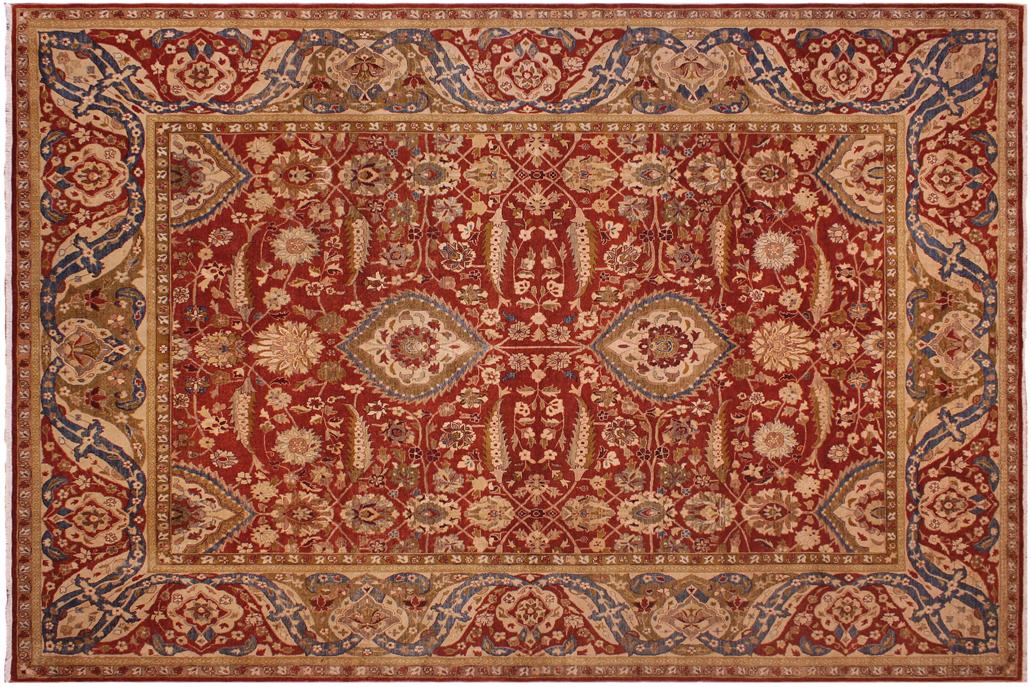 handmade Traditional Lahore Rust Gold Hand Knotted RECTANGLE 100% WOOL area rug 9'X12'