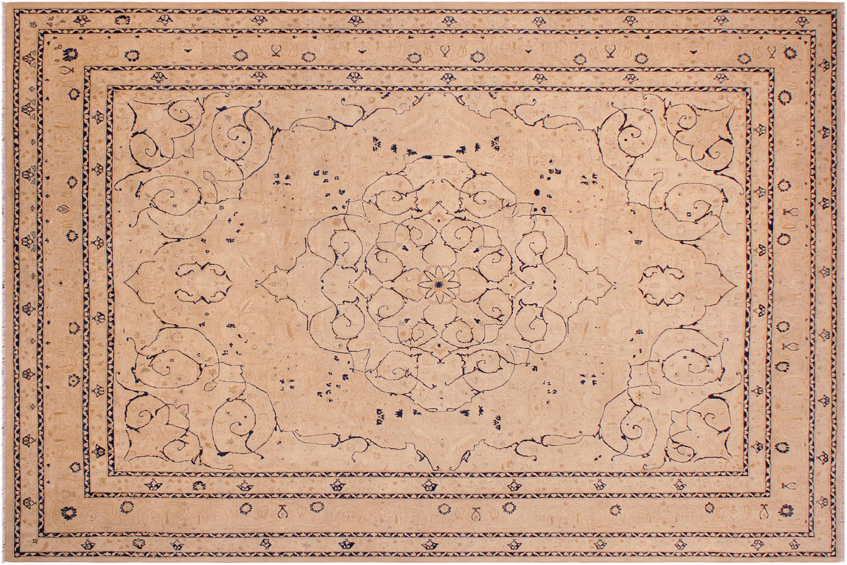 handmade Traditional  Tan Tan Hand Knotted RECTANGLE 100% WOOL area rug 9' x 12'