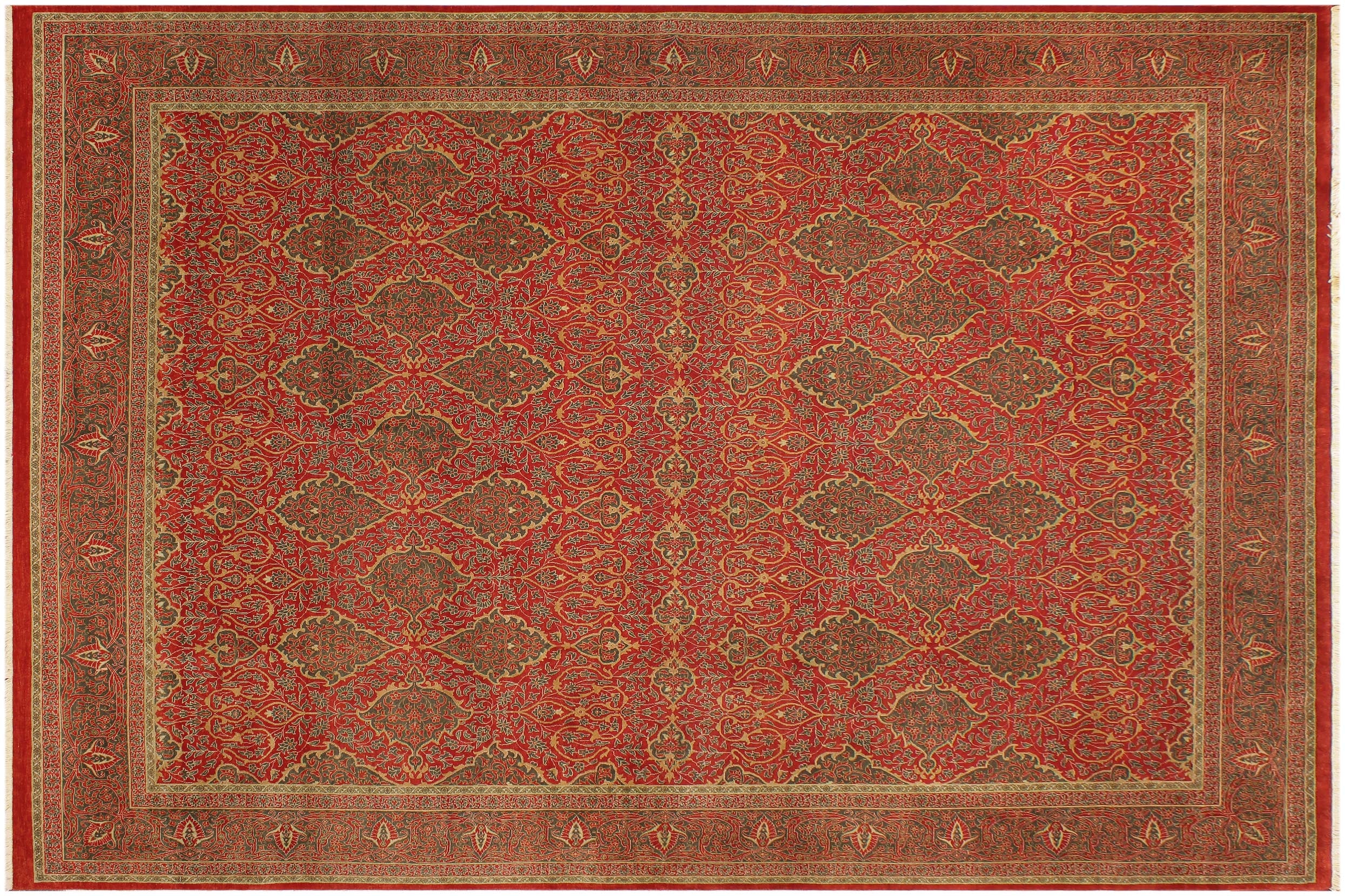 handmade Transitional Veg Dye Rust Green Hand Knotted RECTANGLE 100% WOOL area rug 9x12
