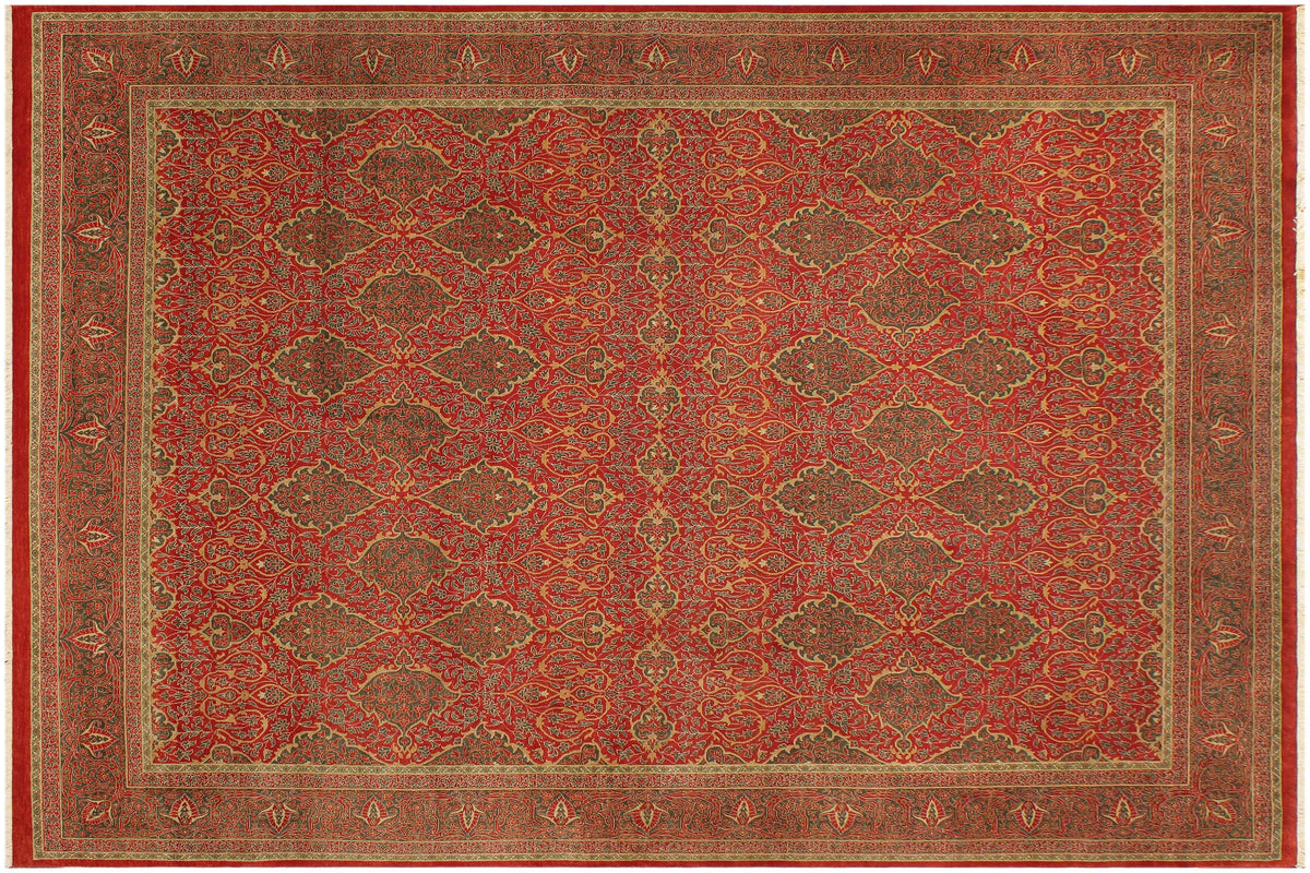 handmade Transitional Veg Dye Rust Green Hand Knotted RECTANGLE 100% WOOL area rug 9x12