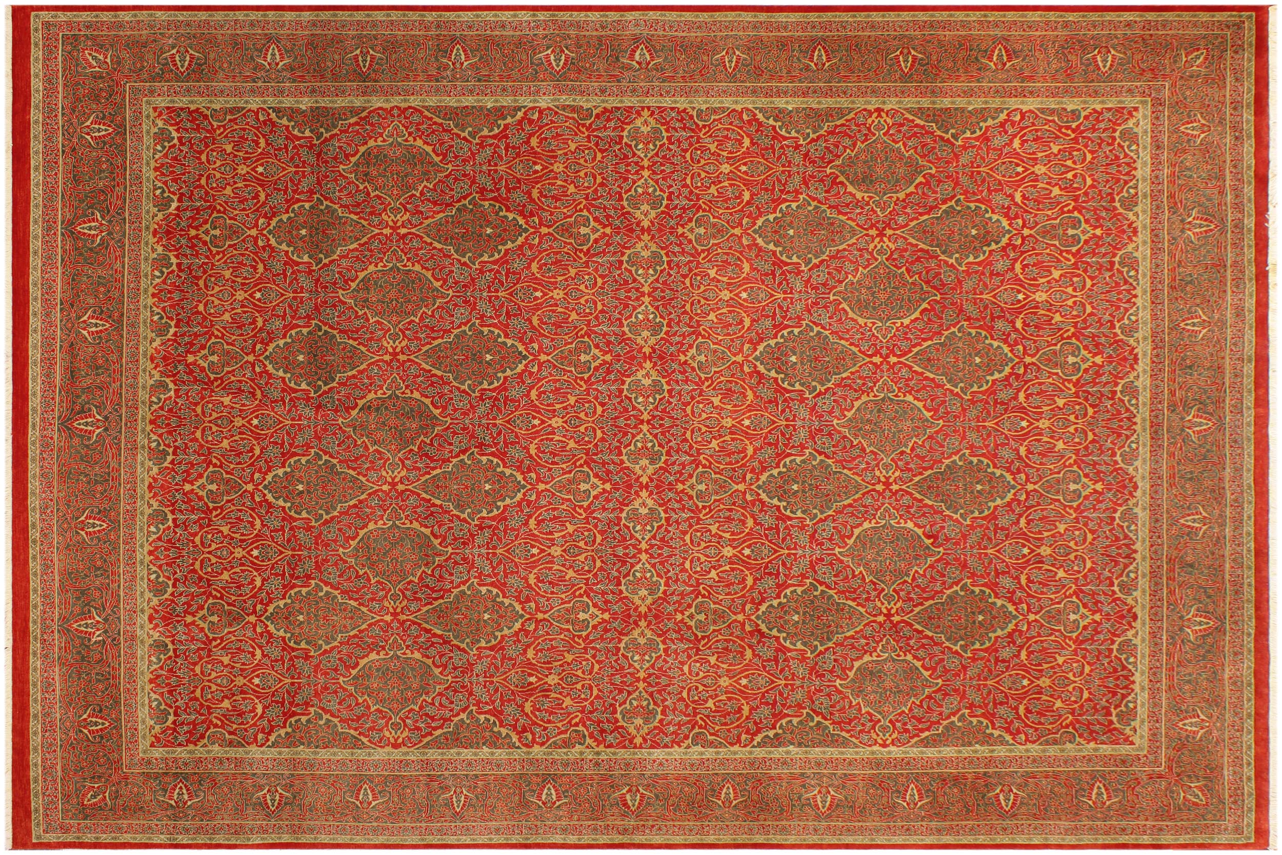 handmade Transitional Veg Dye Rust Green Hand Knotted RECTANGLE 100% WOOL area rug 9 x 12