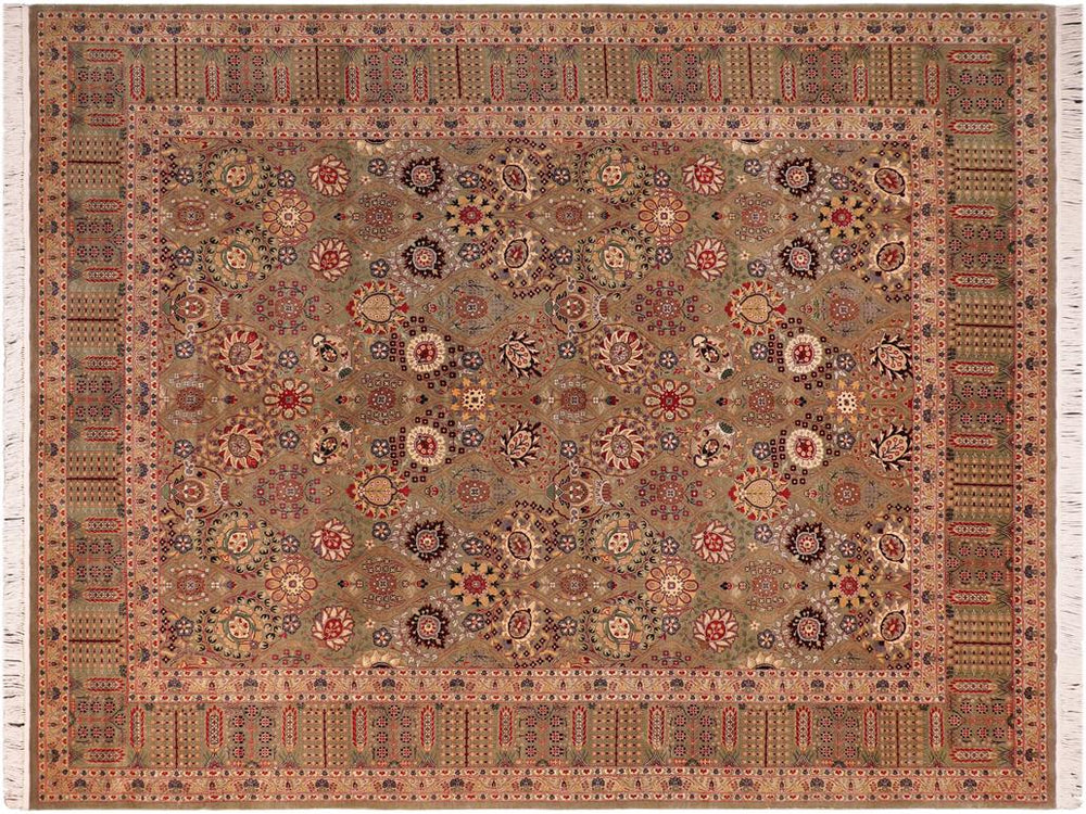 handmade Traditional Tabriz Green Beige Hand Knotted RECTANGLE 100% WOOL area rug 8x10