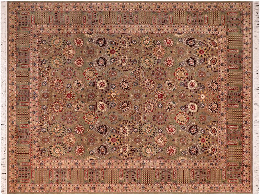 handmade Traditional Tabriz Green Beige Hand Knotted RECTANGLE 100% WOOL area rug 8x10