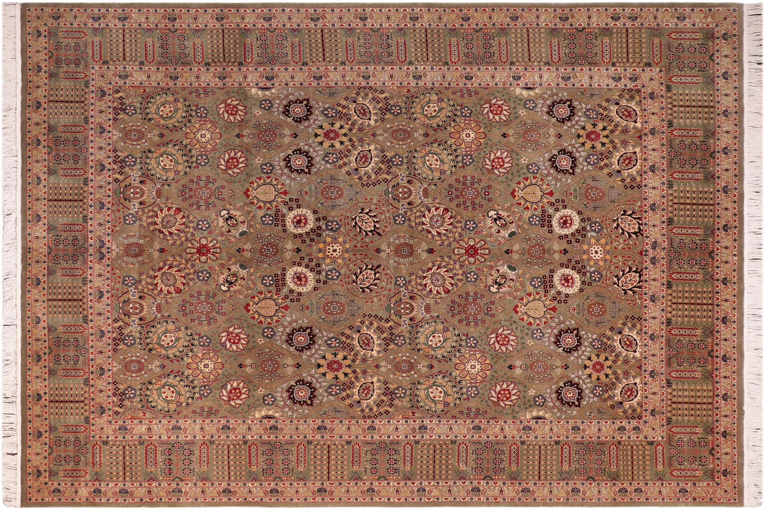 handmade Transitional Tabriz Green Beige Hand Knotted RECTANGLE 100% WOOL area rug 8x10