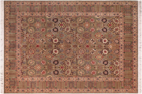 handmade Transitional Tabriz Green Beige Hand Knotted RECTANGLE 100% WOOL area rug 8x10