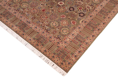 handmade Transitional Tabriz Green Beige Hand Knotted RECTANGLE 100% WOOL area rug 8x10