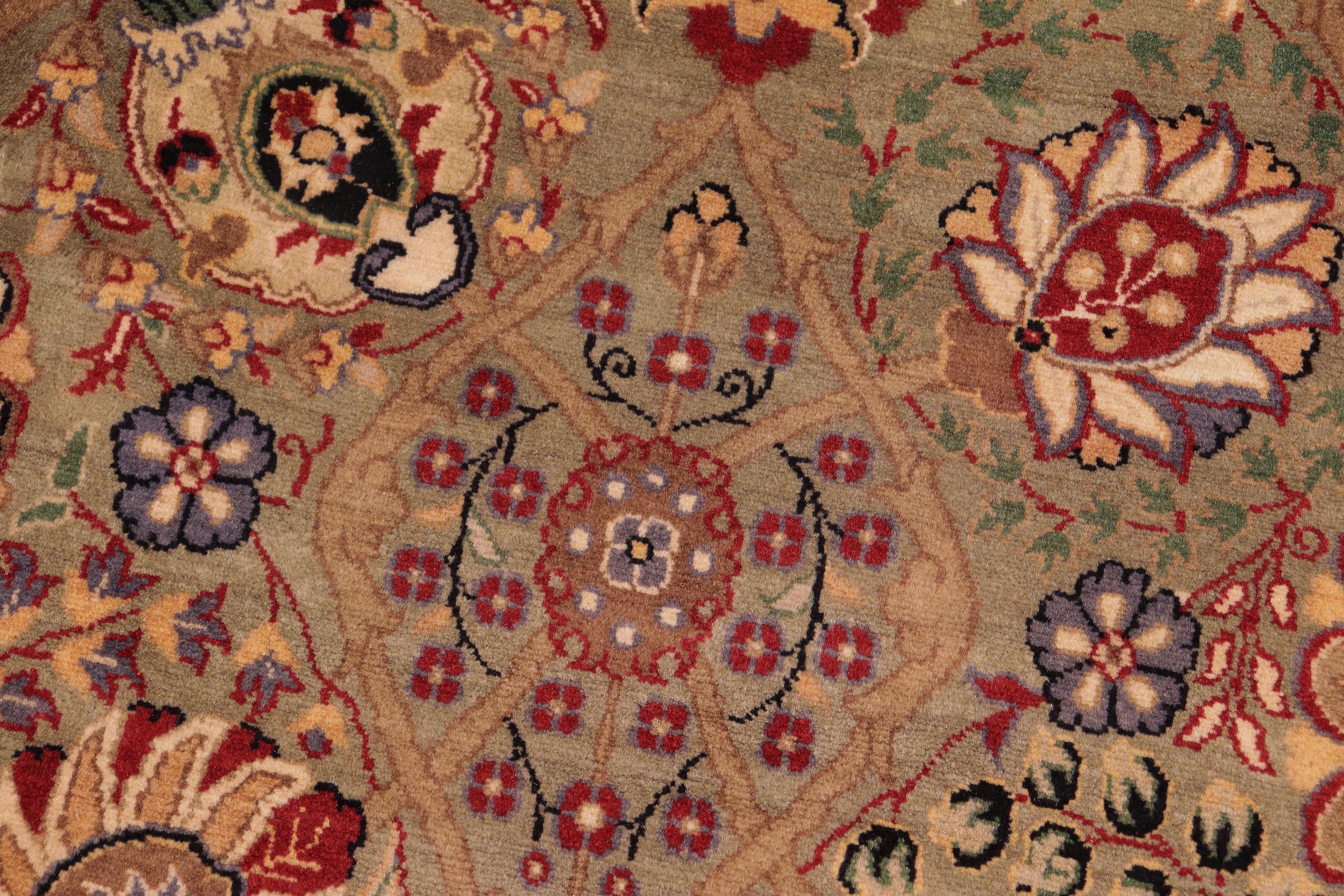 handmade Transitional Tabriz Green Beige Hand Knotted RECTANGLE 100% WOOL area rug 8x10