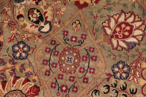 handmade Transitional Tabriz Green Beige Hand Knotted RECTANGLE 100% WOOL area rug 8x10