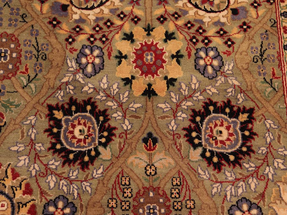 handmade Traditional Tabriz Green Beige Hand Knotted RECTANGLE 100% WOOL area rug 8x10