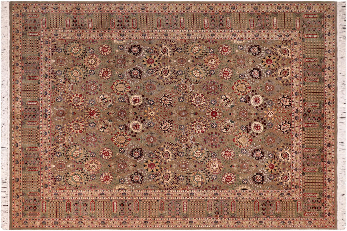handmade Transitional Tabriz Green Beige Hand Knotted RECTANGLE 100% WOOL area rug 8x10