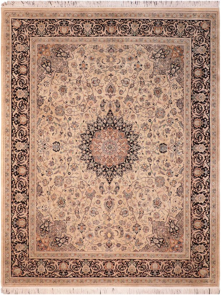 handmade Traditional Isphan Taupe Black Hand Knotted RECTANGLE 100% WOOL area rug 8x10