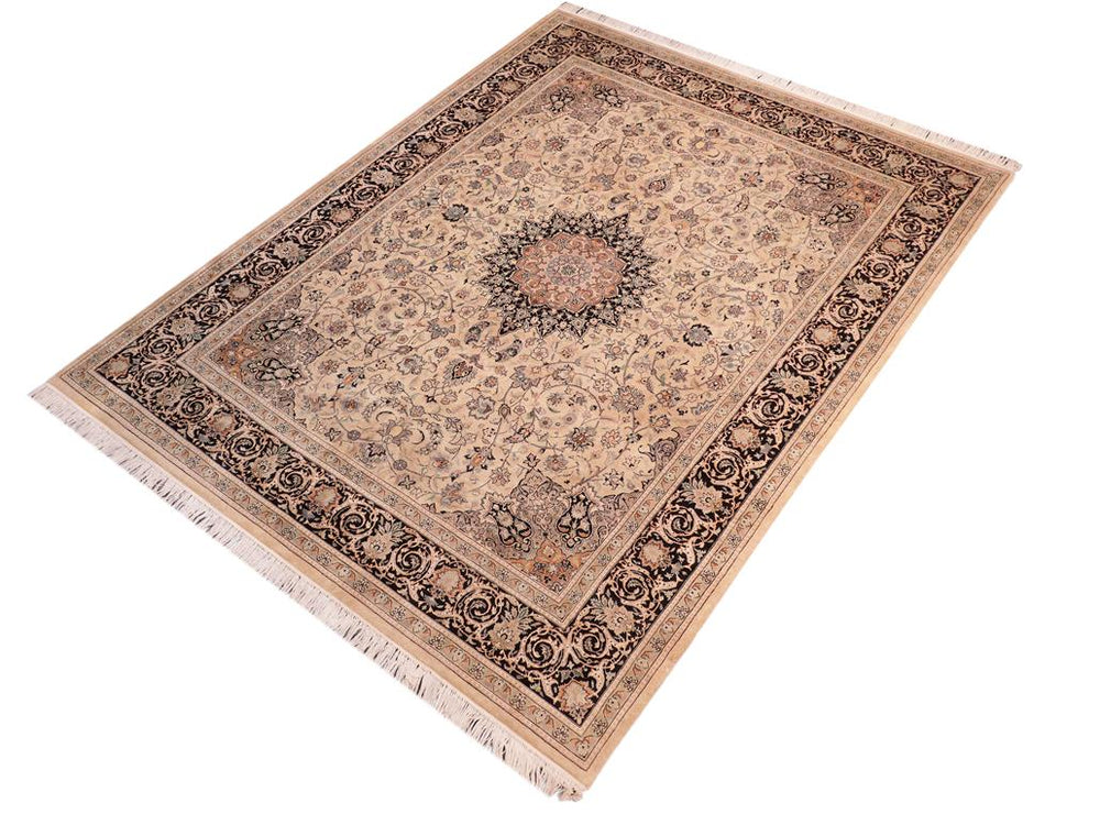 handmade Traditional Isphan Taupe Black Hand Knotted RECTANGLE 100% WOOL area rug 8x10