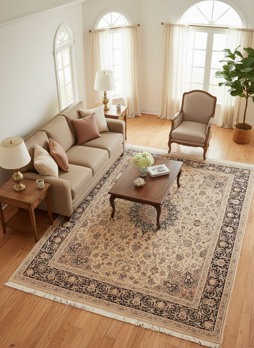 Isphan Heritage Eugenie Taupe/Black Wool Rug - 8'0'' x 10'0''