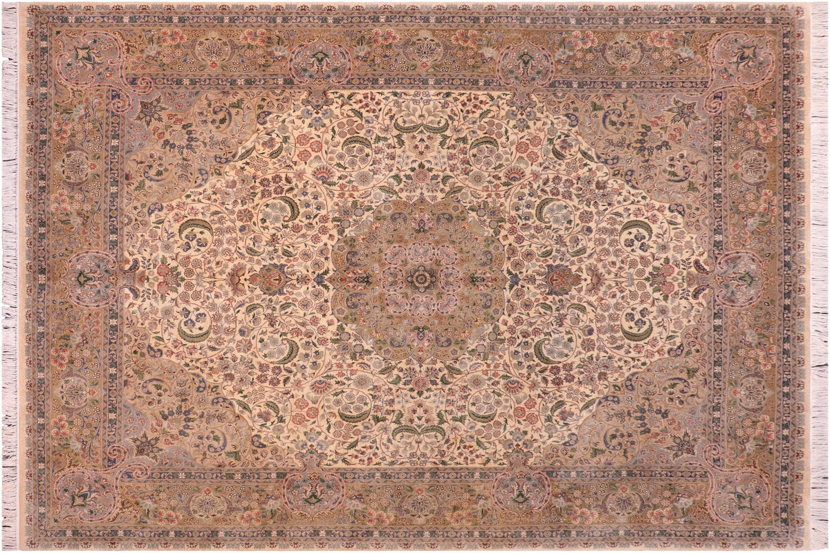 handmade Traditional Gulshan Beige Gold Hand Knotted RECTANGLE 100% WOOL area rug 8x10
