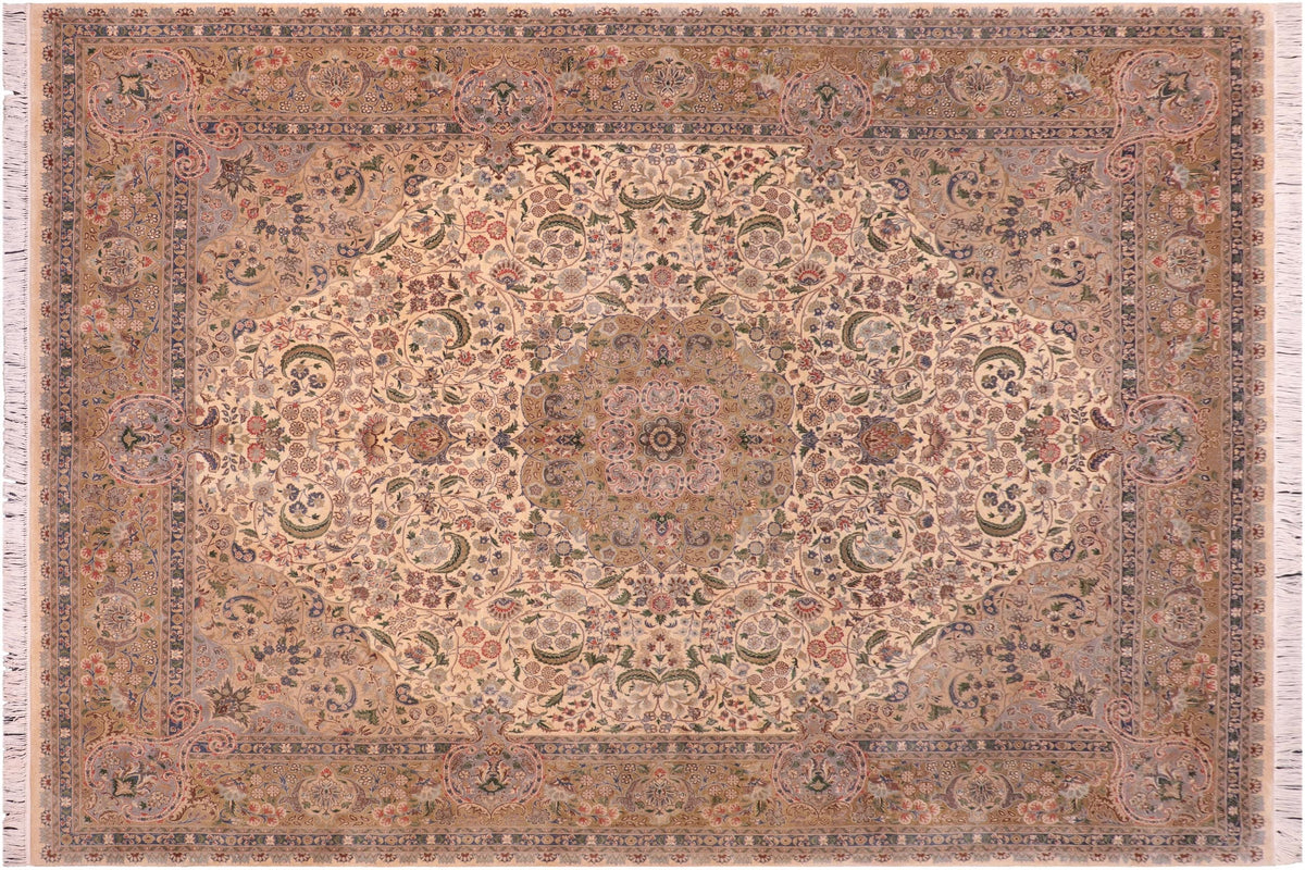 handmade Traditional Gulshan Beige Gold Hand Knotted RECTANGLE 100% WOOL area rug 8x10