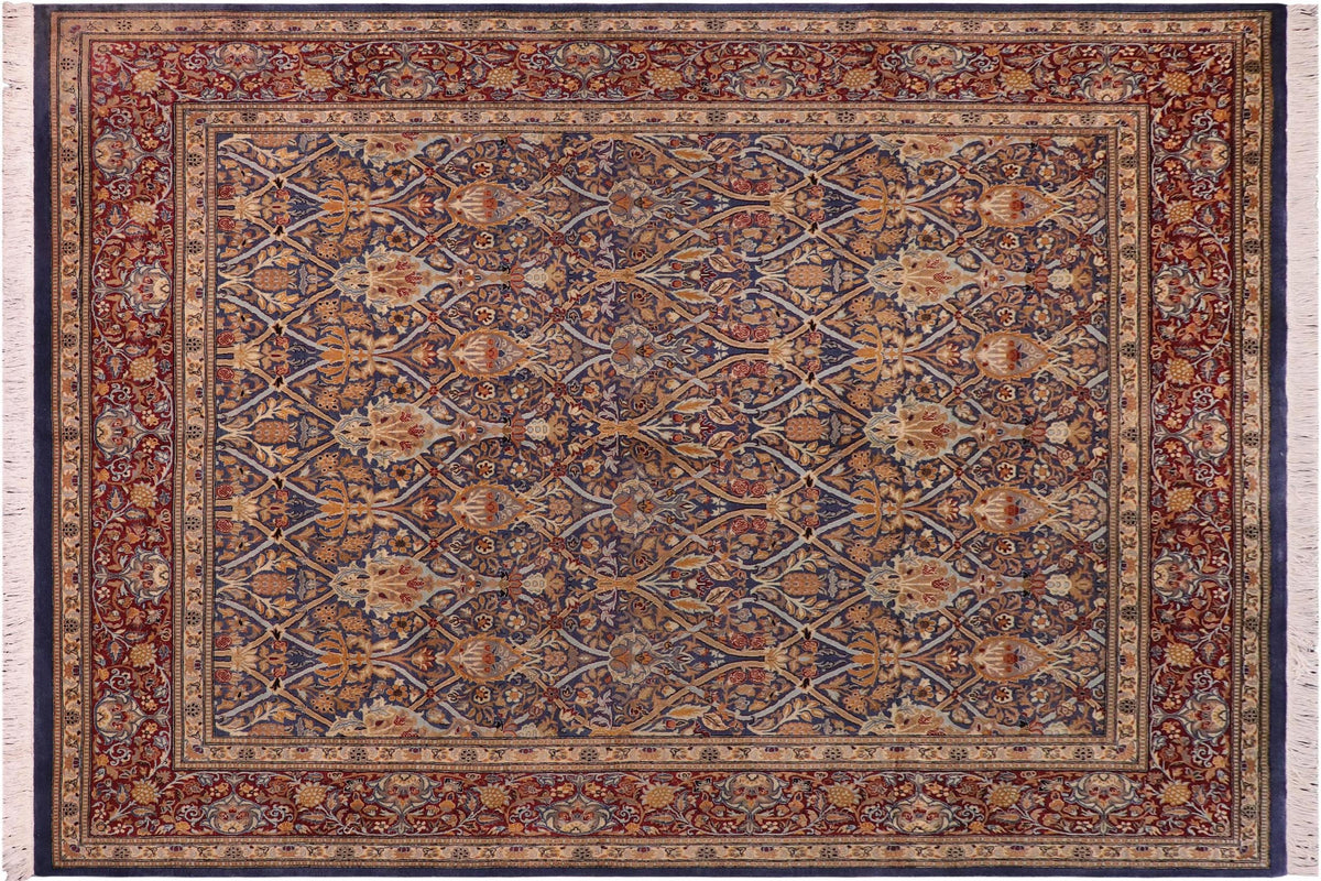 handmade Transitional Mujahid Blue Red Hand Knotted RECTANGLE 100% WOOL area rug 8x10