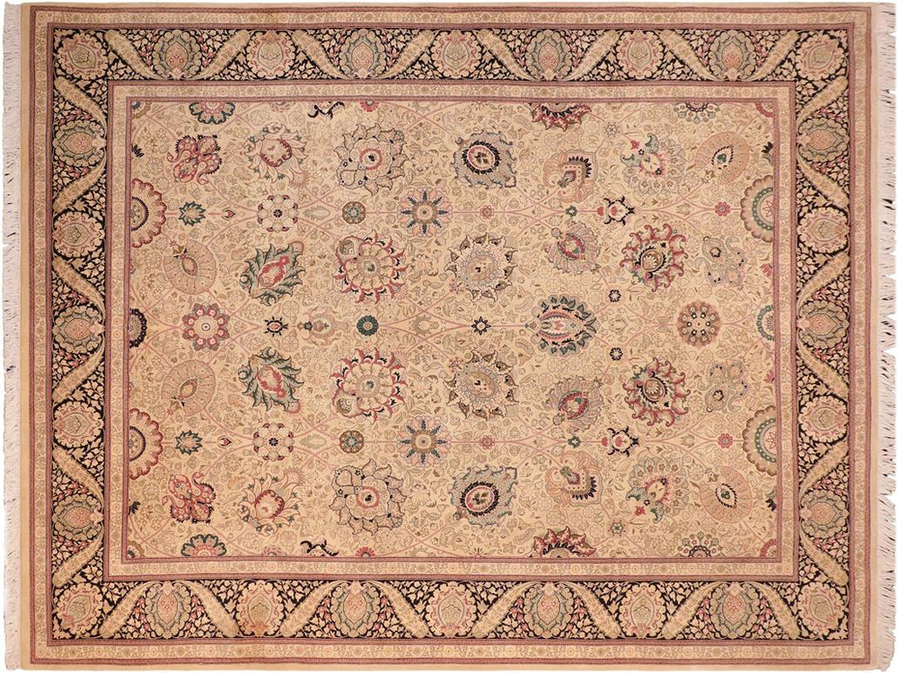 handmade Traditional New Mubashe Beige Black Hand Knotted RECTANGLE 100% WOOL area rug 8x11