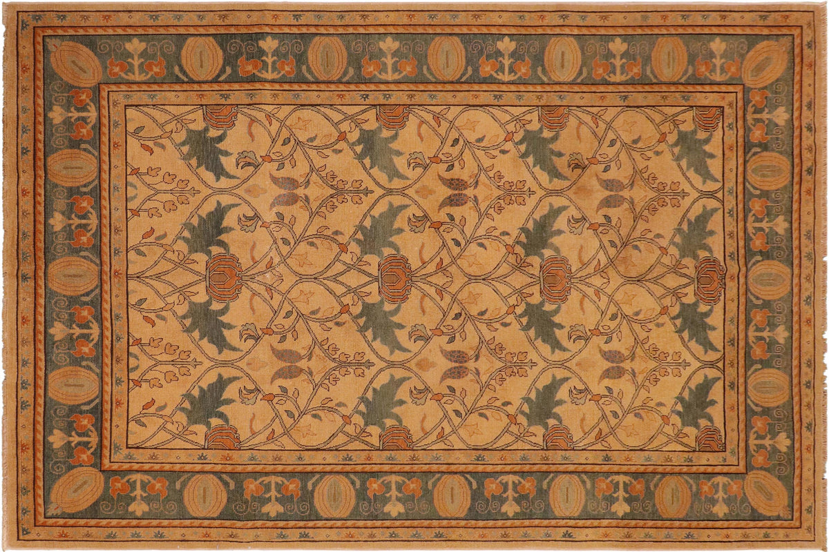 handmade Transitional Antique Tan Drk.green Hand Knotted RECTANGLE 100% WOOL area rug 7' x 10'