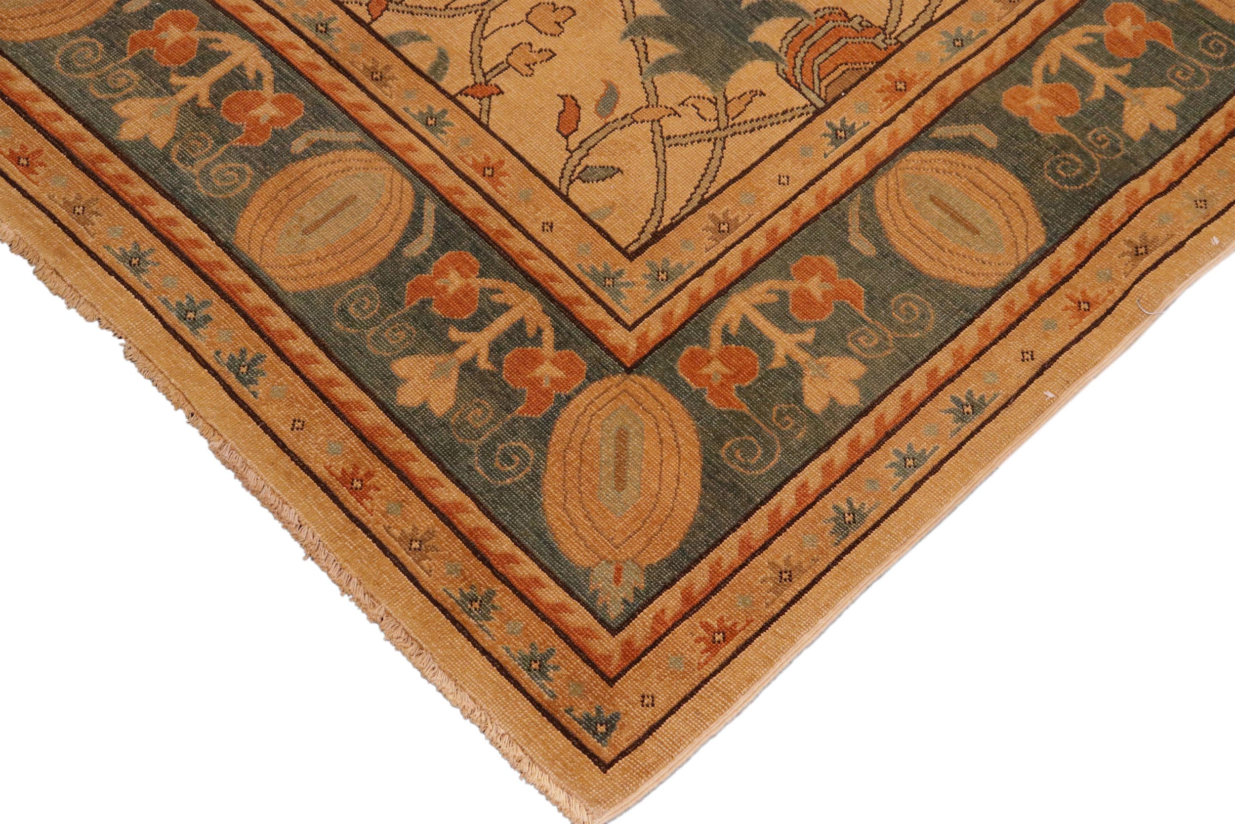 handmade Transitional Antique Tan Drk.green Hand Knotted RECTANGLE 100% WOOL area rug 7' x 10'