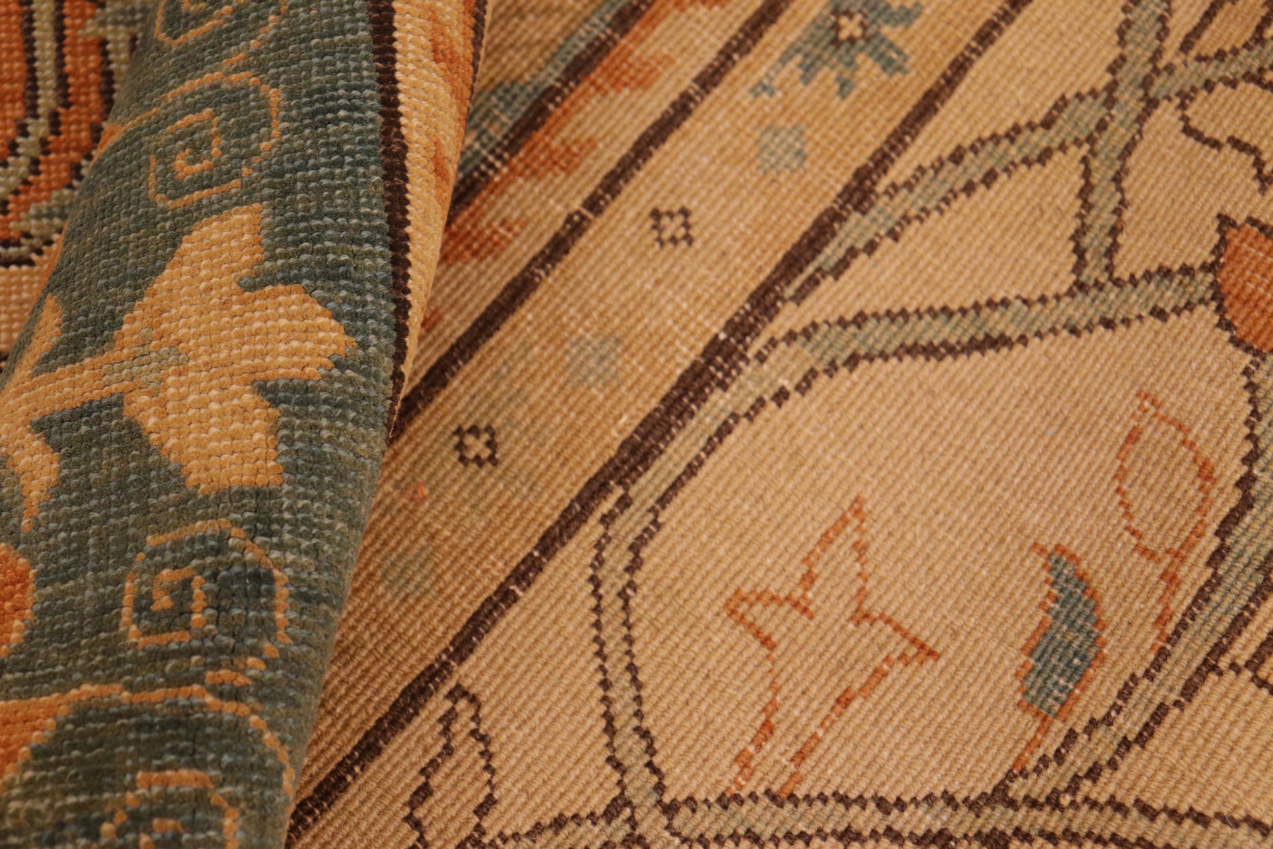 handmade Transitional Antique Tan Drk.green Hand Knotted RECTANGLE 100% WOOL area rug 7' x 10'