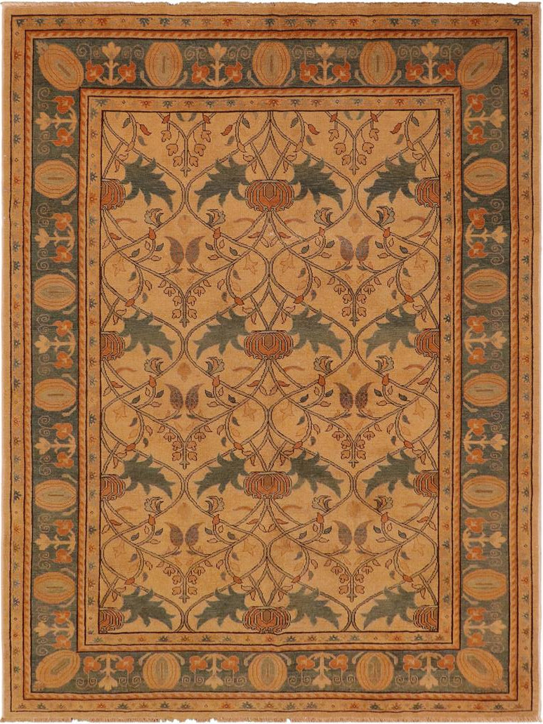 handmade Traditional Antique Tan Green Hand Knotted RECTANGLE 100% WOOL area rug 7x10