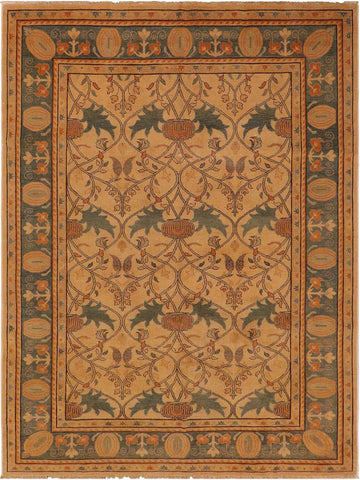 handmade Traditional Antique Tan Green Hand Knotted RECTANGLE 100% WOOL area rug 7x10