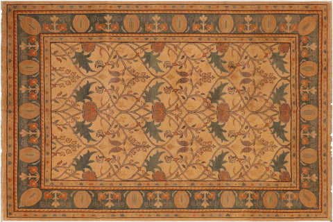 handmade Transitional Antique Tan Drk.green Hand Knotted RECTANGLE 100% WOOL area rug 7' x 10'