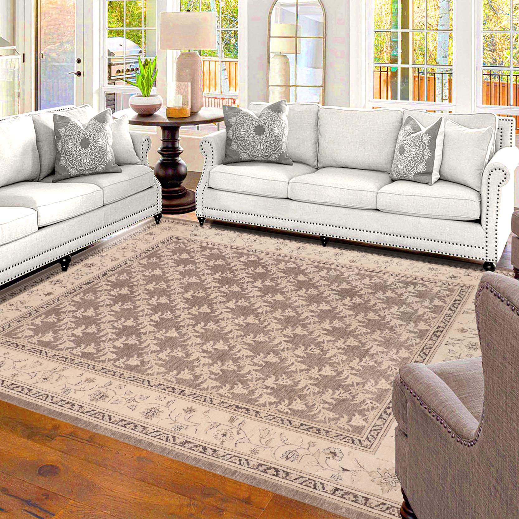 handmade Transitional Kafkaz Brown Beige Hand Knotted RECTANGLE 100% WOOL area rug 8' x 10'