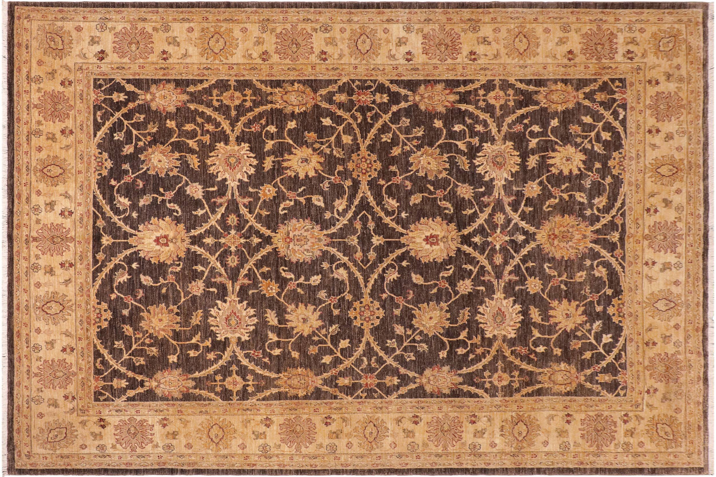 handmade Transitional Kafkaz Brown Tan Hand Knotted RECTANGLE 100% WOOL area rug 8' x 10'