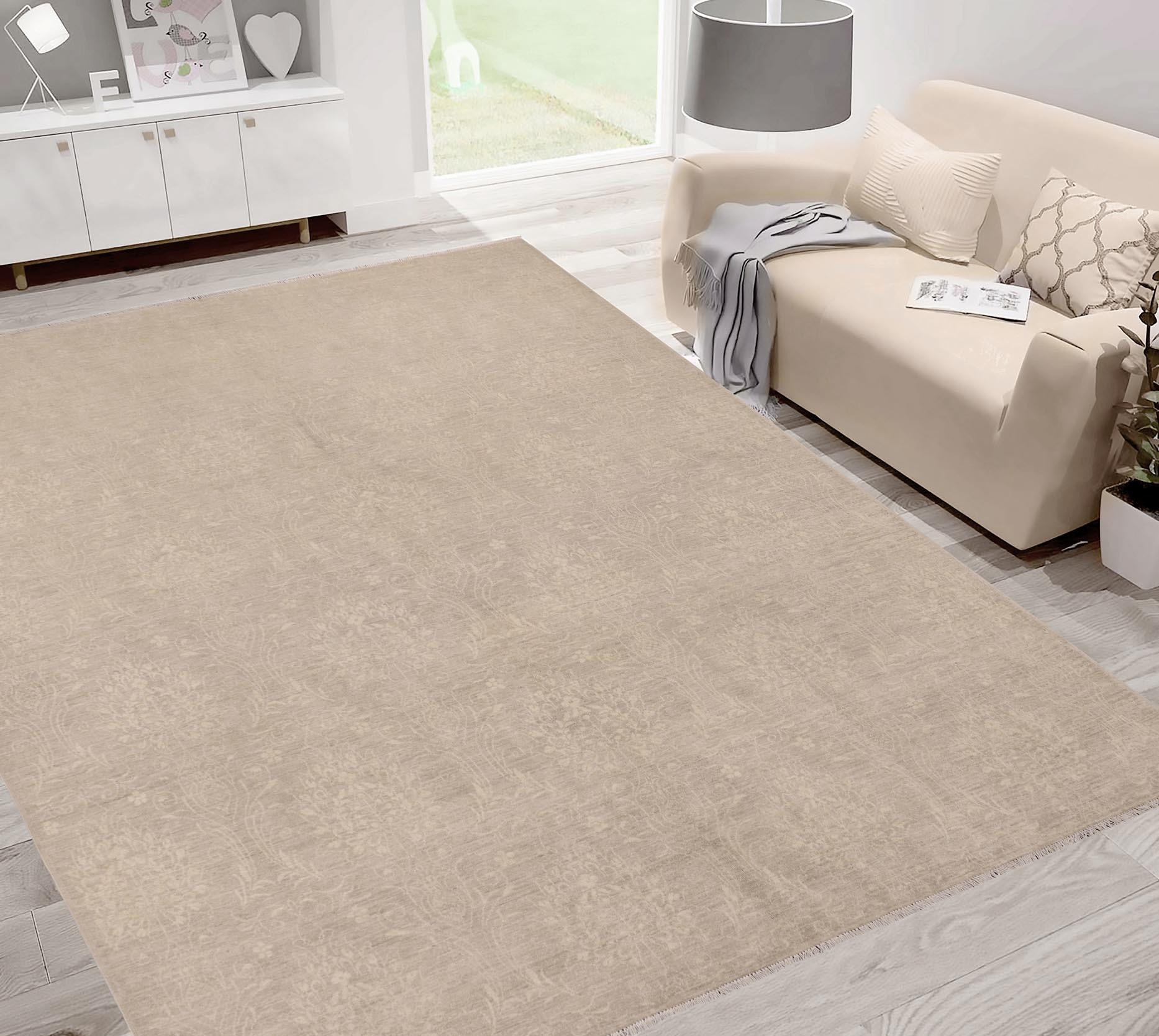 handmade Traditional Kafkaz Gray Tan Hand Knotted RECTANGLE WOOL&SILK area rug 8x10