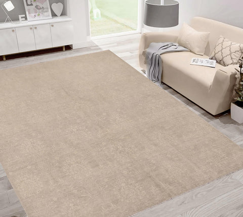 handmade Traditional Kafkaz Gray Tan Hand Knotted RECTANGLE WOOL&SILK area rug 8x10
