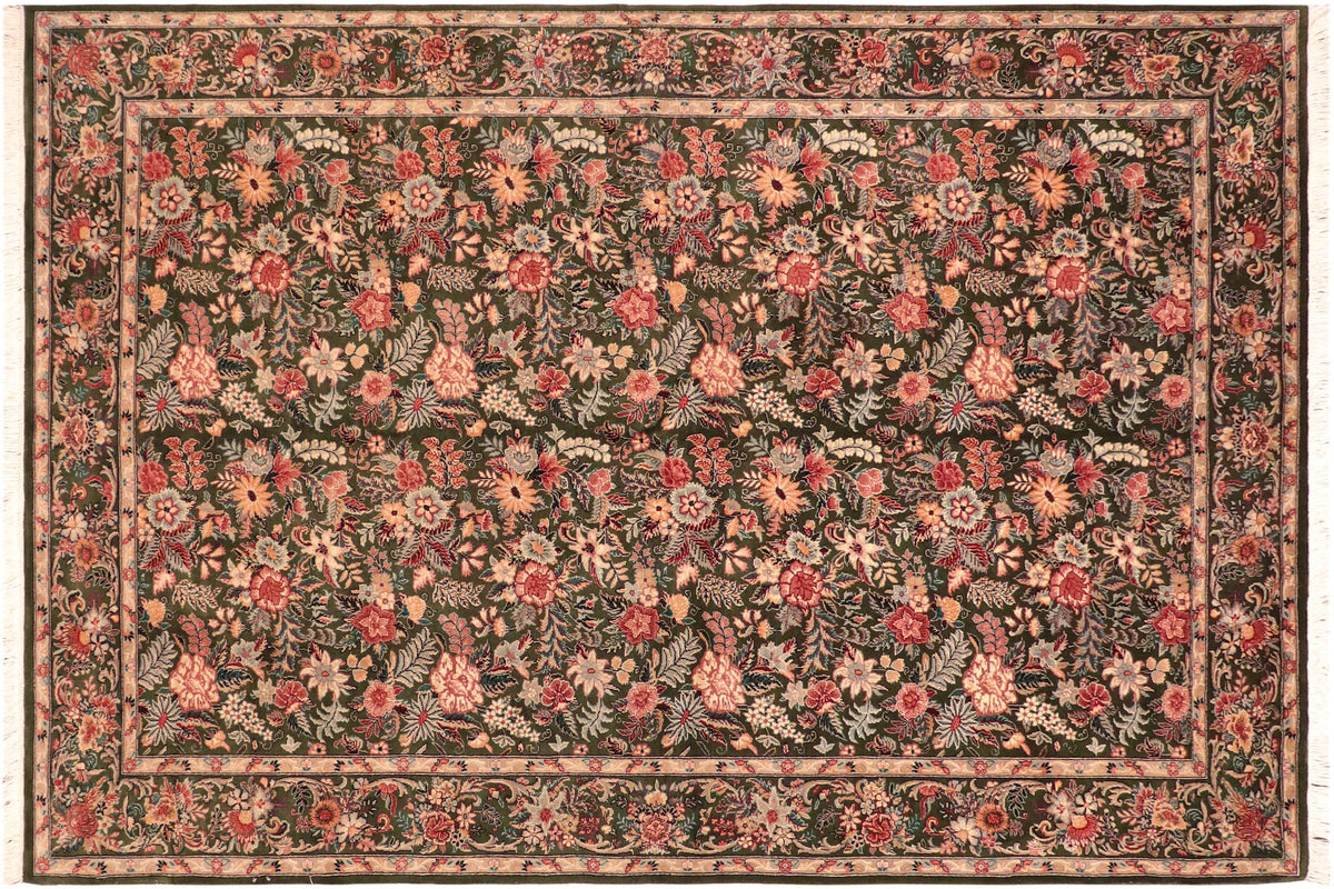 handmade Transitional Abusson Green Gold Hand Knotted RECTANGLE 100% WOOL area rug 6x9