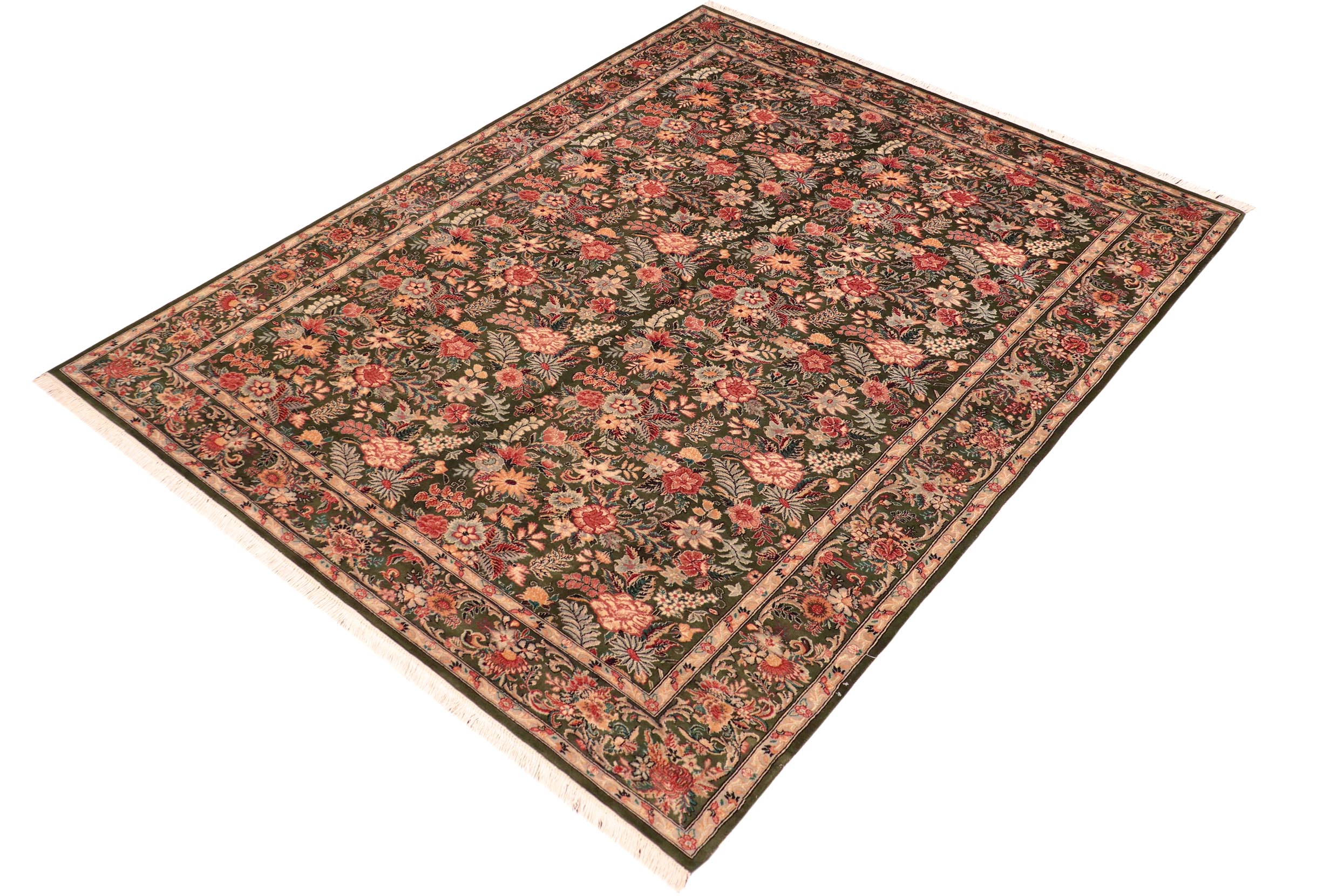 handmade Transitional Abusson Green Gold Hand Knotted RECTANGLE 100% WOOL area rug 6x9