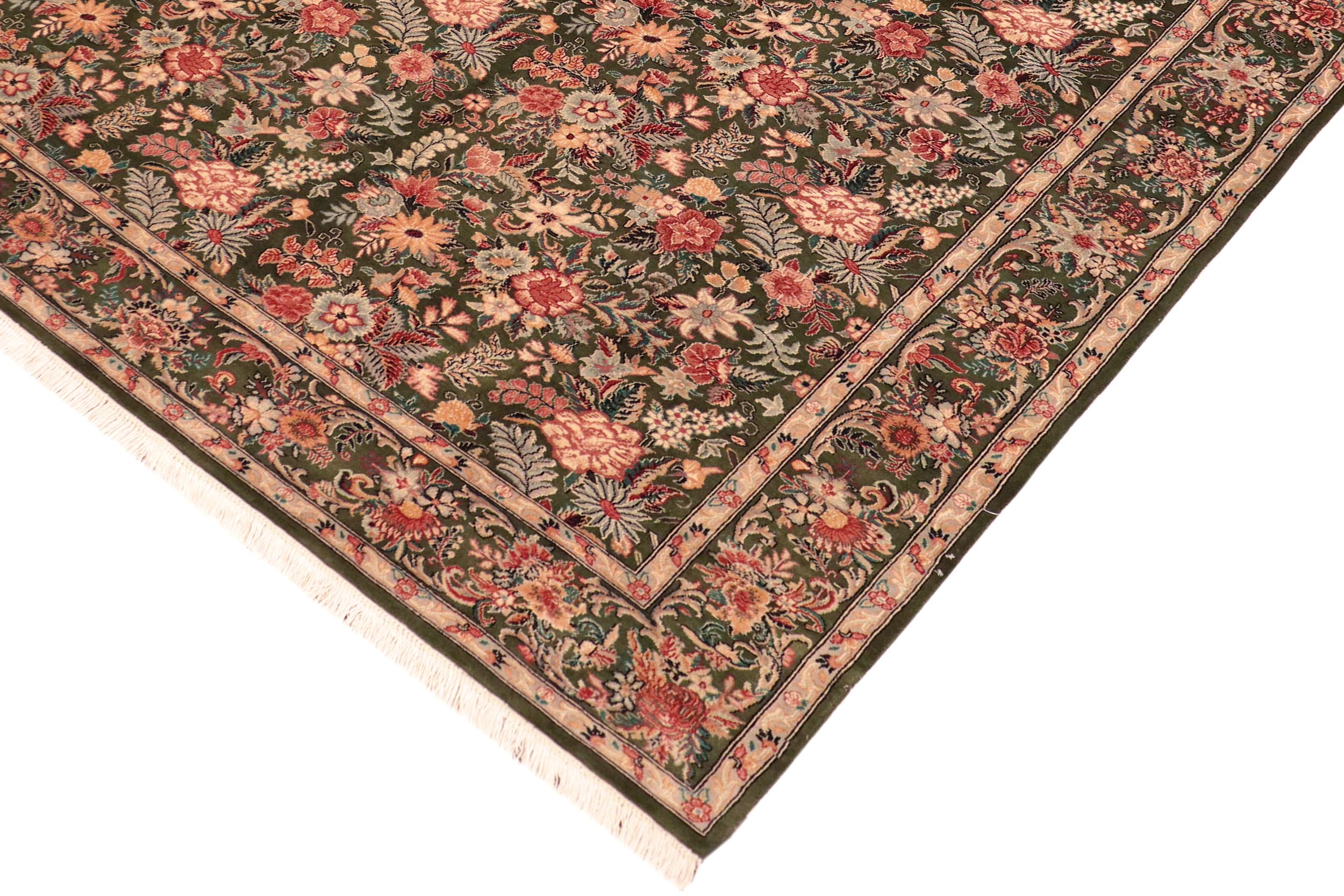 handmade Transitional Abusson Green Gold Hand Knotted RECTANGLE 100% WOOL area rug 6x9