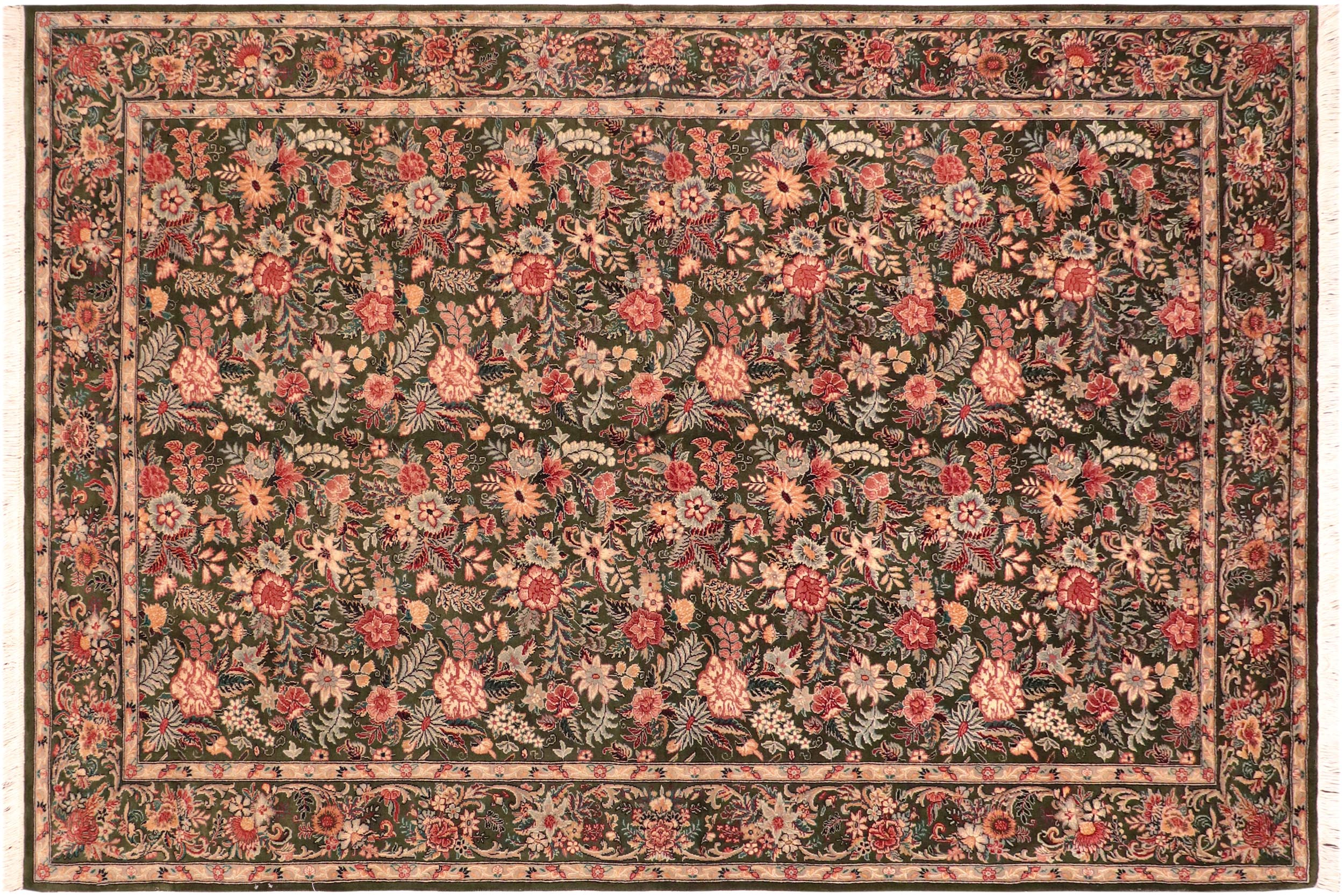 handmade Transitional Abusson Green Gold Hand Knotted RECTANGLE 100% WOOL area rug 6x9