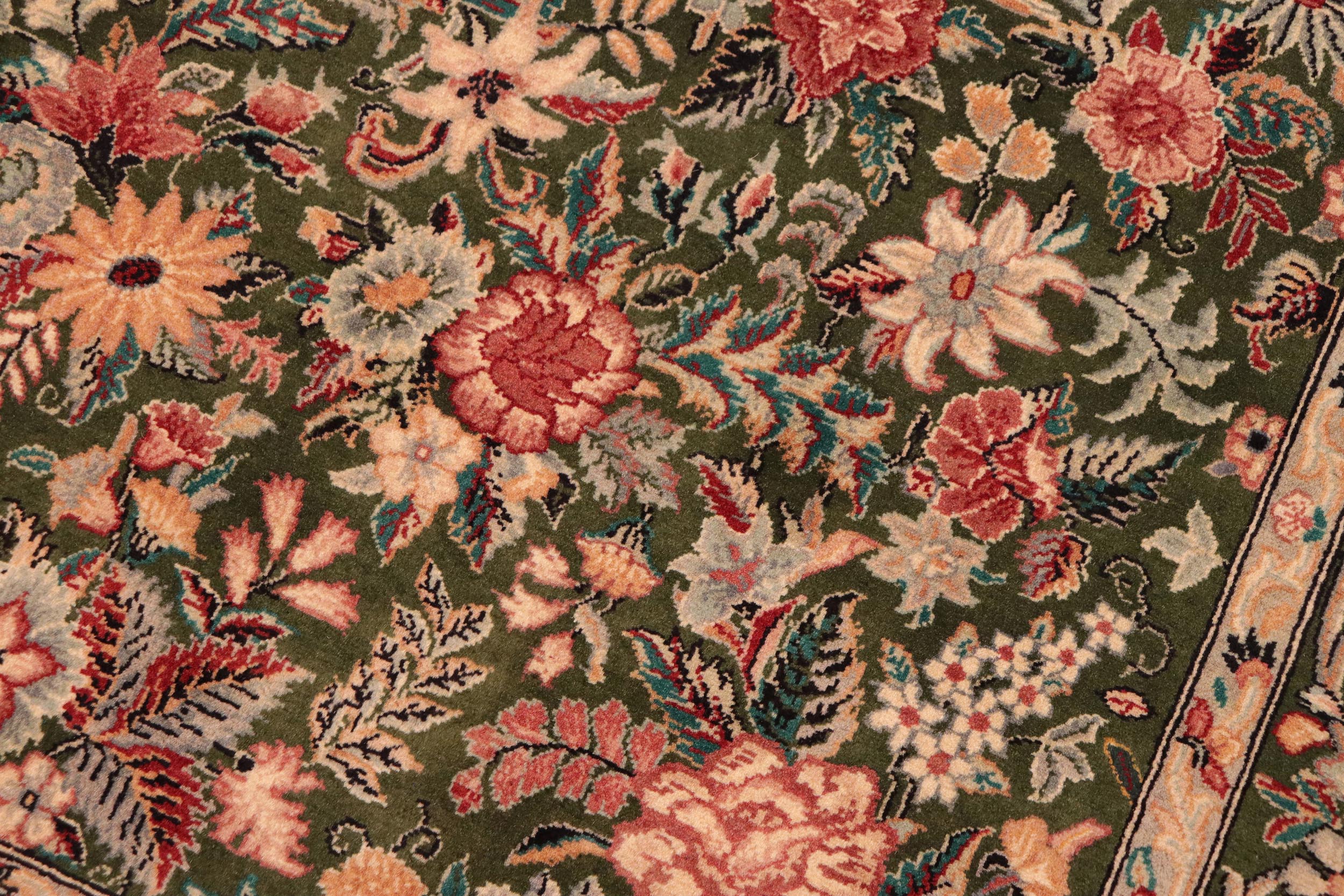 handmade Transitional Abusson Green Gold Hand Knotted RECTANGLE 100% WOOL area rug 6x9