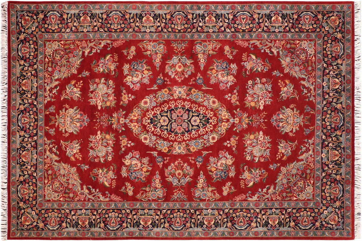 handmade Traditional Sarook Red Blue Hand Knotted RECTANGLE 100% WOOL area rug 6x9
