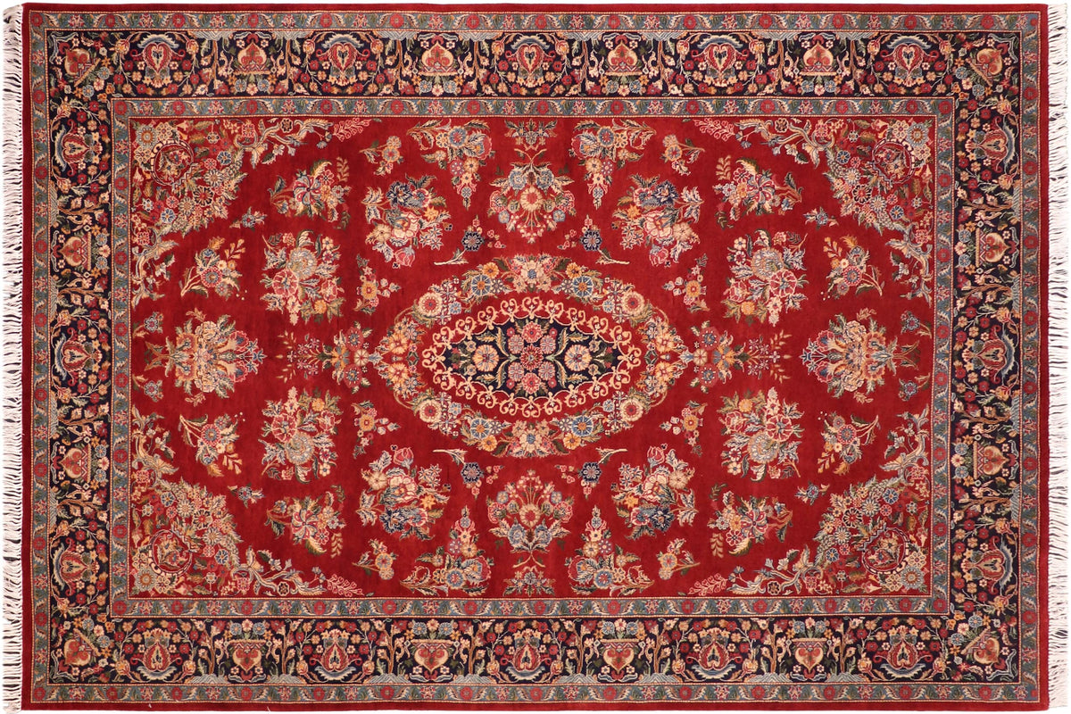 handmade Traditional Sarook Red Blue Hand Knotted RECTANGLE 100% WOOL area rug 6x9