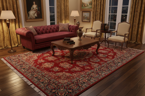 handmade Traditional Sarook Red Blue Hand Knotted RECTANGLE 100% WOOL area rug 6x9