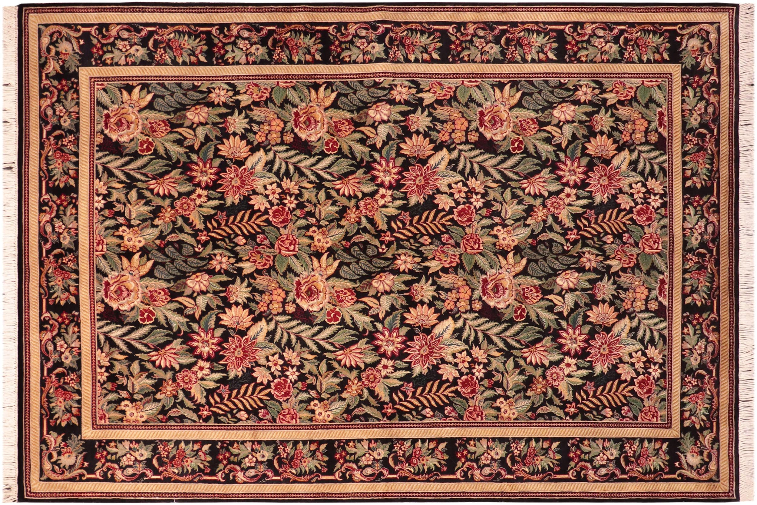 handmade Transitional Basarabian Black Red Hand Knotted RECTANGLE 100% WOOL area rug 6x9