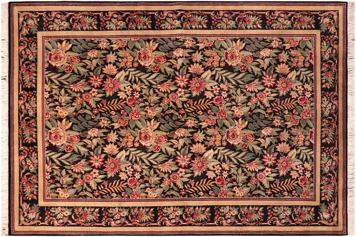 handmade Transitional Basarabian Black Red Hand Knotted RECTANGLE 100% WOOL area rug 6x9
