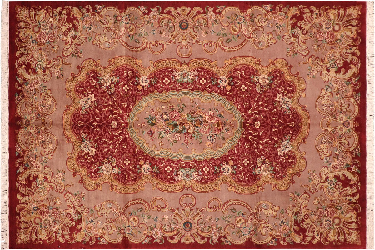 handmade Traditional Eurpien Red Lt. Brown Hand Knotted RECTANGLE 100% WOOL area rug 6x9