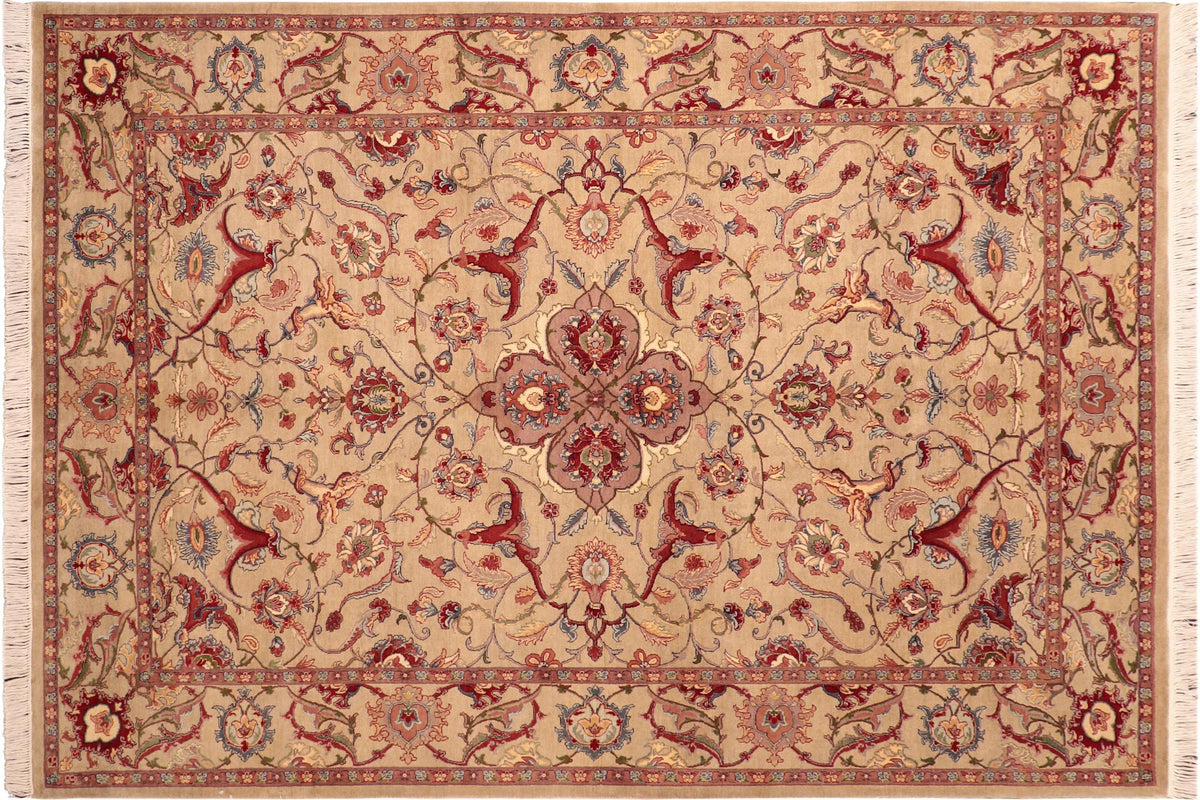 handmade Traditional Hamadan Taupe Red Hand Knotted RECTANGLE 100% WOOL area rug 6x9