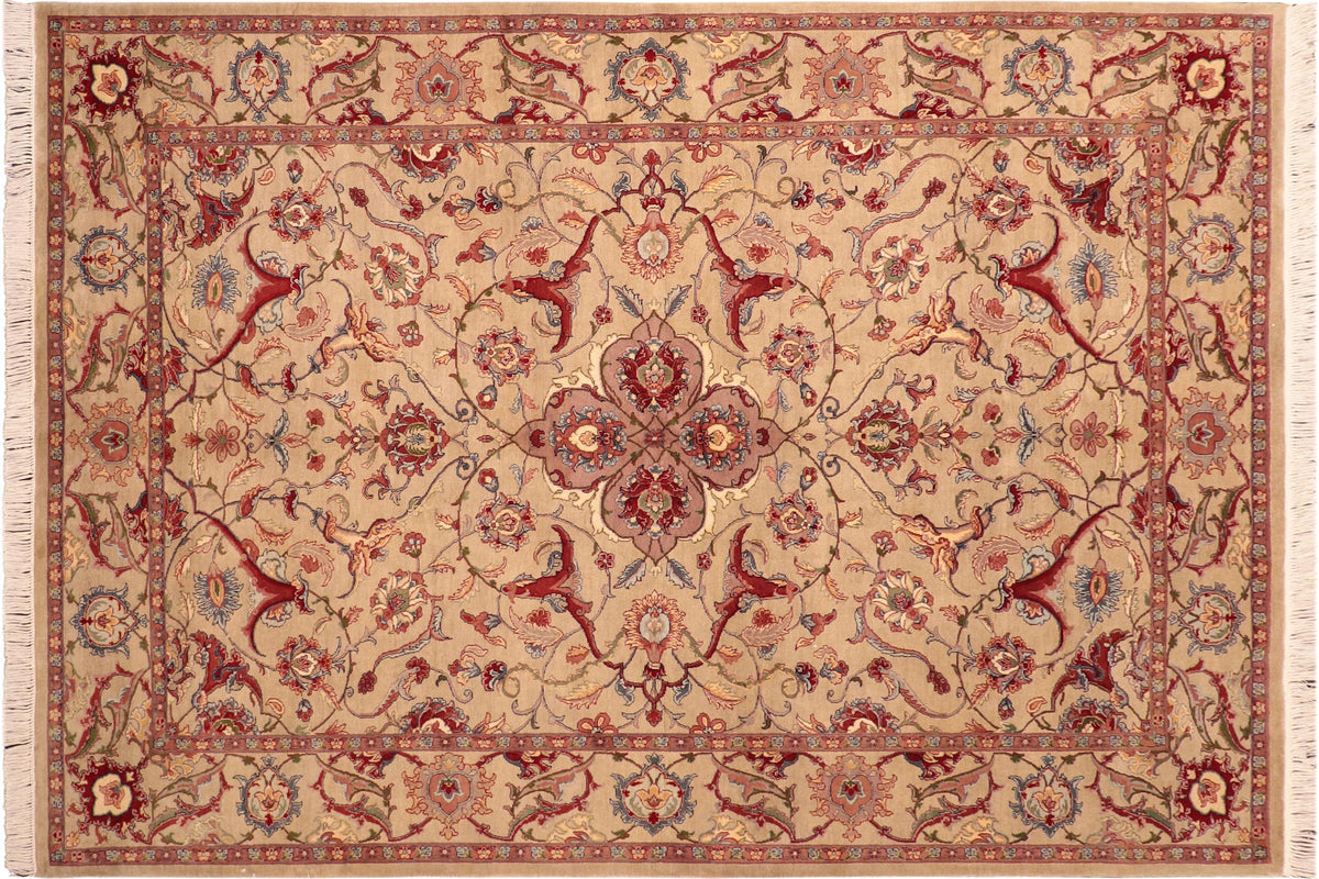 handmade Traditional Hamadan Taupe Red Hand Knotted RECTANGLE 100% WOOL area rug 6x9