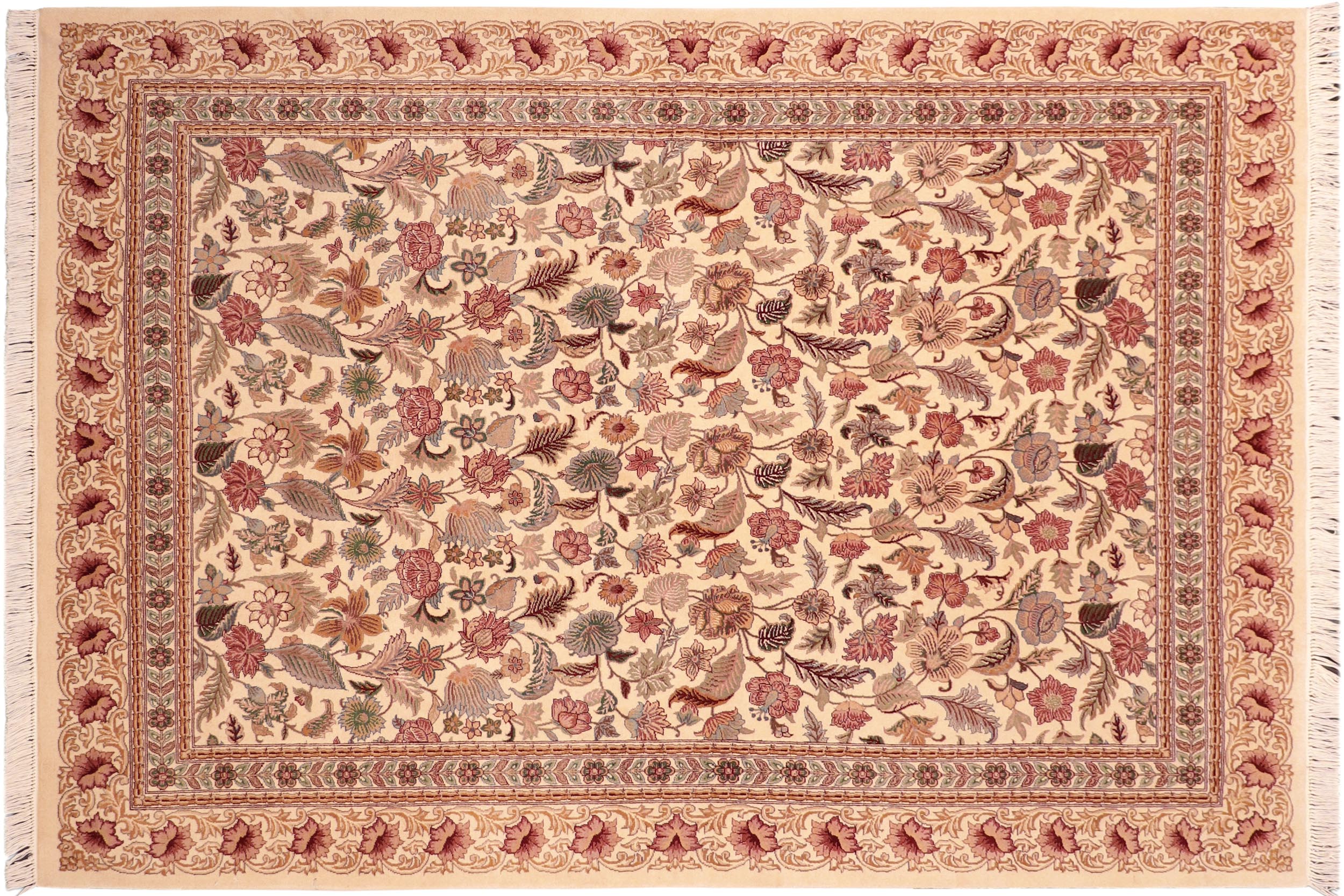 handmade Transitional Gulberg Ivory Pink Hand Knotted RECTANGLE 100% WOOL area rug 6x9