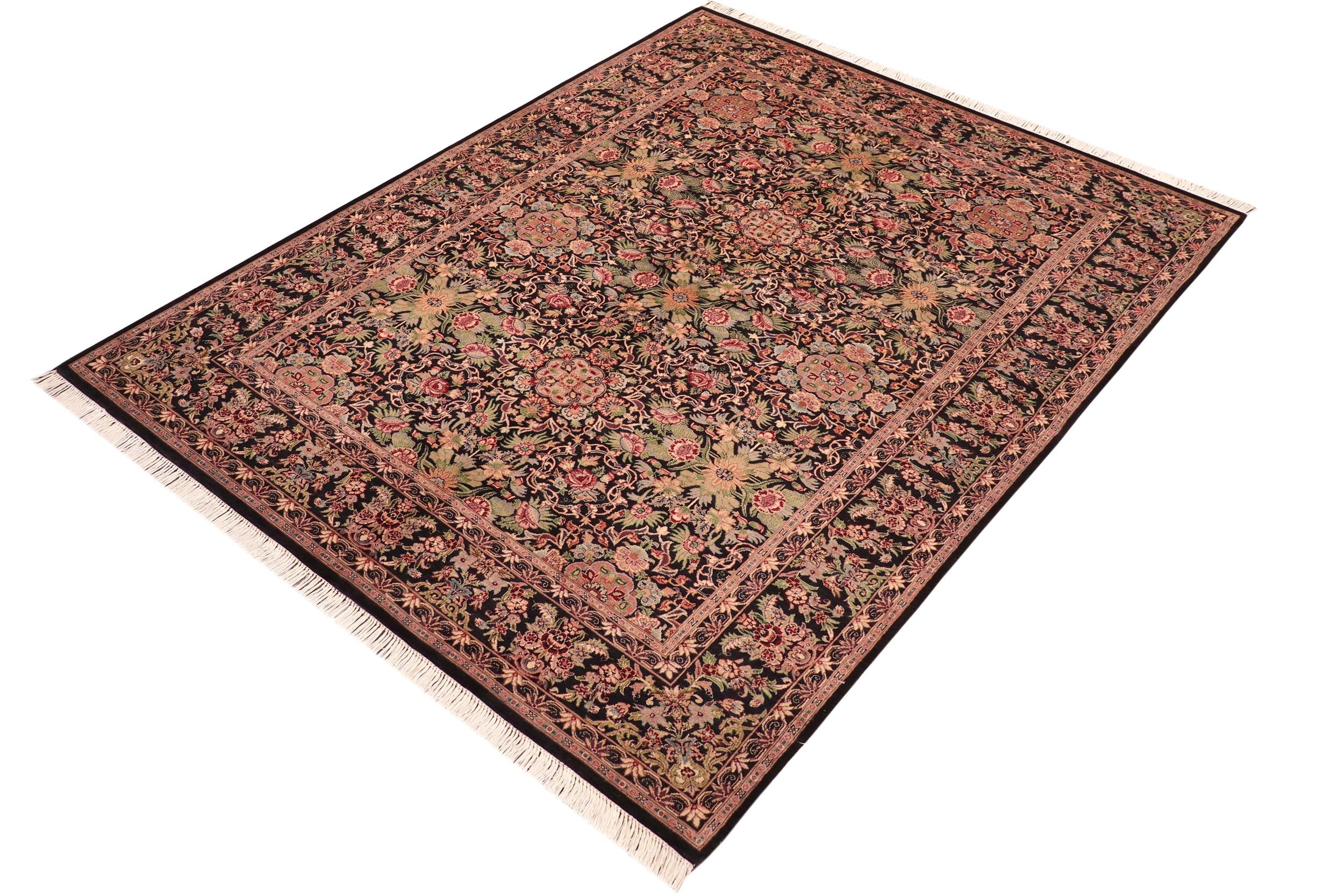 handmade Transitional Kashan Black Red Hand Knotted RECTANGLE 100% WOOL area rug 6x9